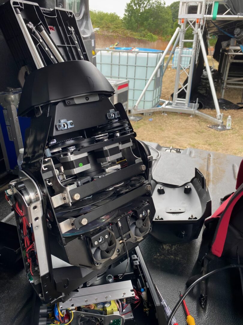 Robot machinery components on outdoor setup.